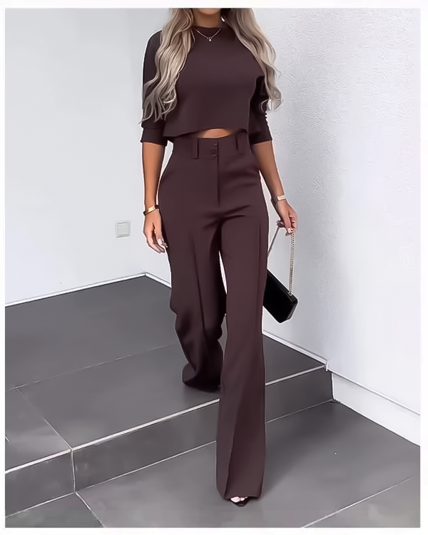 Women's Wide-Leg Commuter Pants with Double Button Front