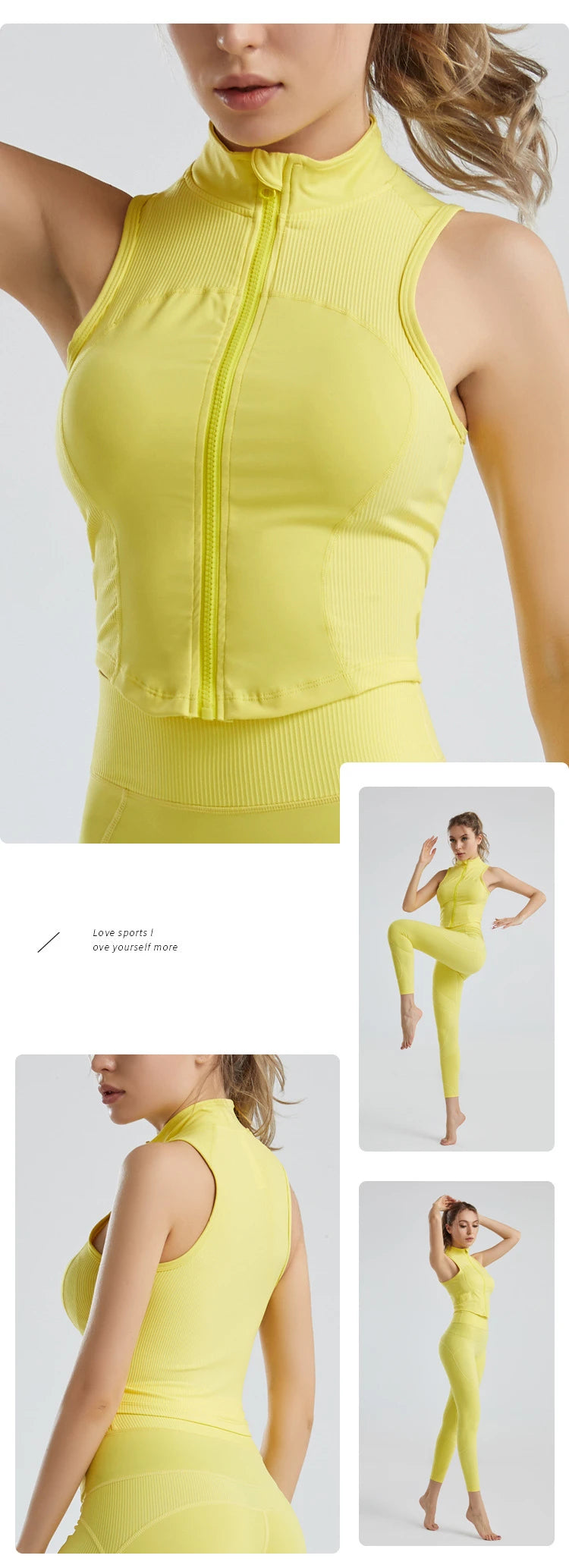 Sleeveless Zipper Yoga Tops