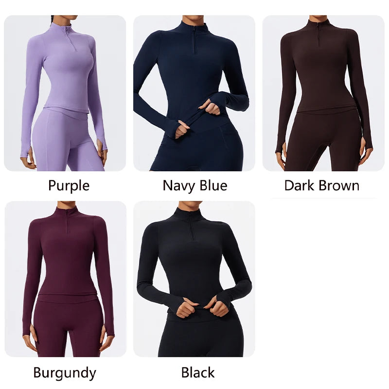 Carethier High Collar Sports Shirt – Quick-Dry Long Sleeve Yoga Top