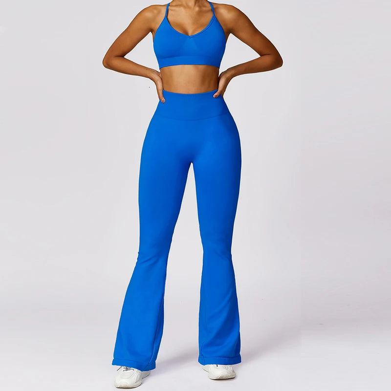 3PCS Sports Set Women Flared Pants