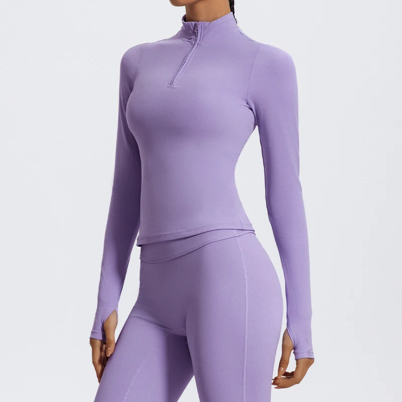 Carethier High Collar Sports Shirt – Quick-Dry Long Sleeve Yoga Top
