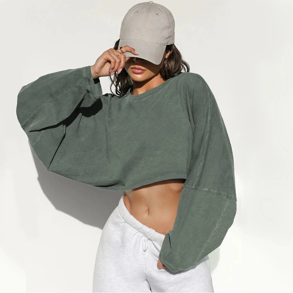 Emblem Crop Top Long Sleeve