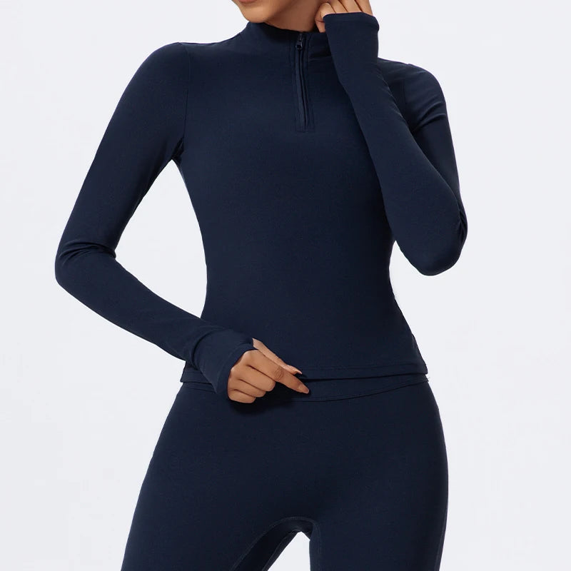 Carethier High Collar Sports Shirt – Quick-Dry Long Sleeve Yoga Top