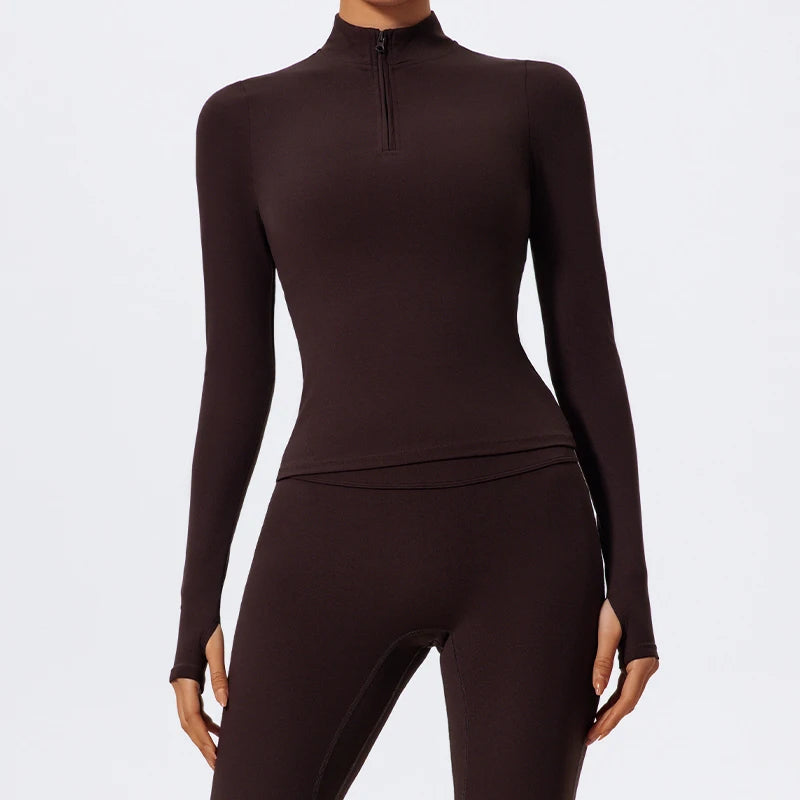 Carethier High Collar Sports Shirt – Quick-Dry Long Sleeve Yoga Top