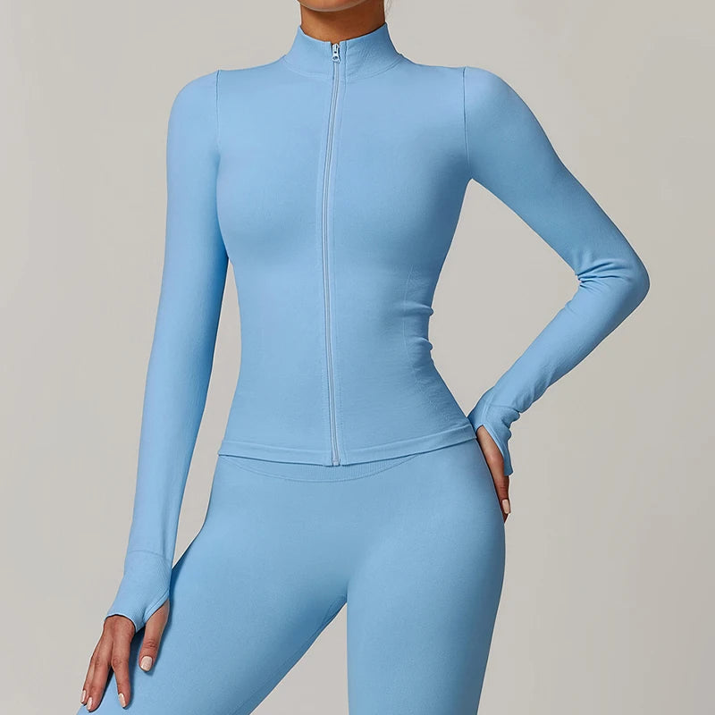 Carethier Slim Fit Sports Jacket – Quick-Dry Zip-Up Yoga & Workout Top