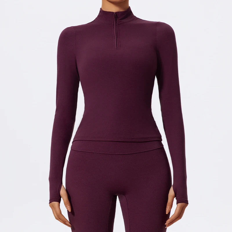 Carethier High Collar Sports Shirt – Quick-Dry Long Sleeve Yoga Top