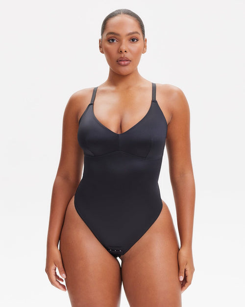 SatinSculpt V-neck Bodysuit Thong