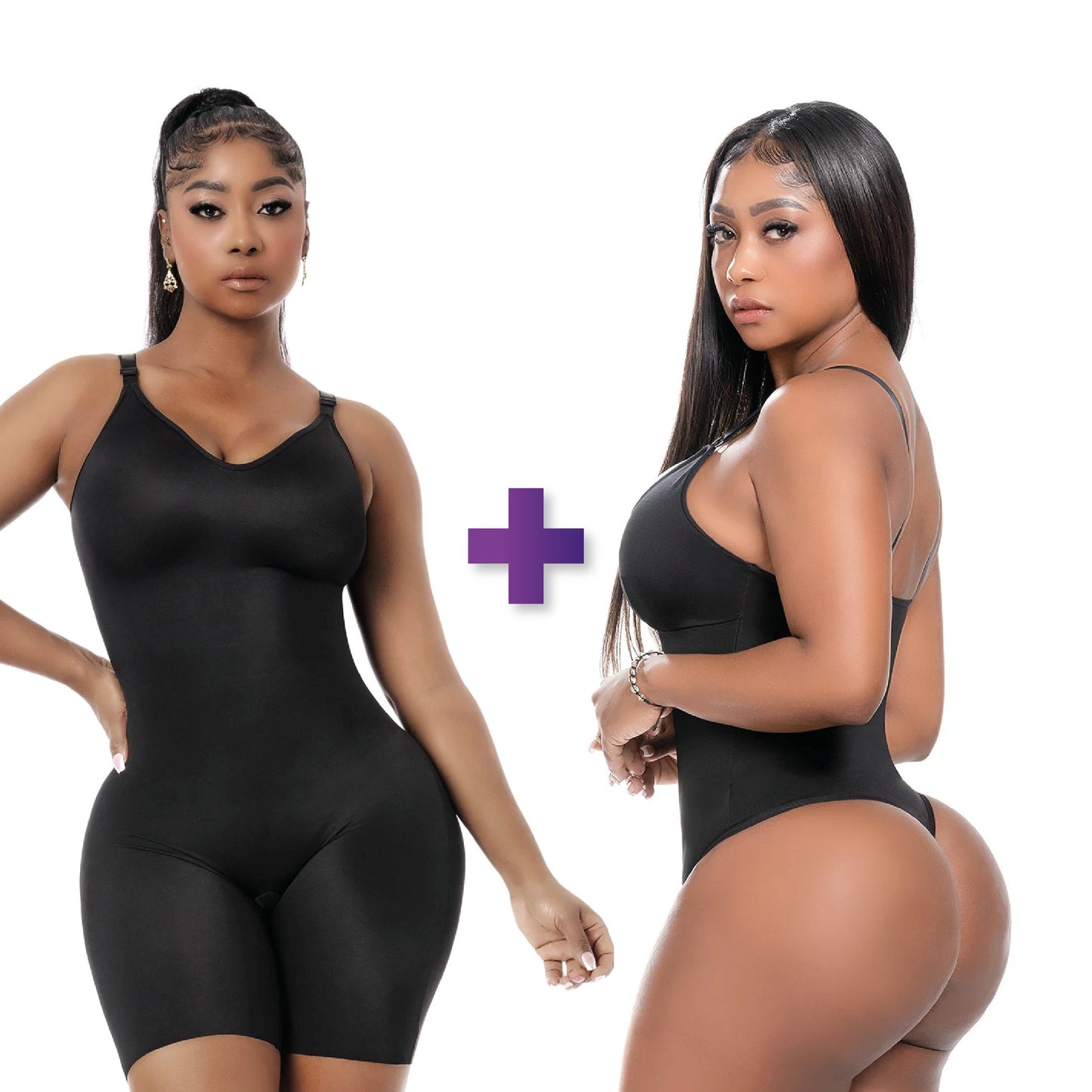 Comfy Tummy Control Shapewear Bodysuit Mid Thigh With Built-In Bra | Daily Use + Tummy Control Bodysuit Shapewear Thong With Built-In Bra | Daily Use | Pack Exclusivo