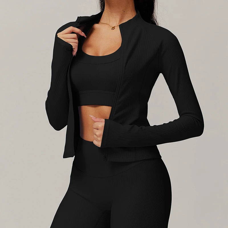 Carethier Seamless Crop Top – Quick-Dry Long Sleeve Yoga & Gym Shirt
