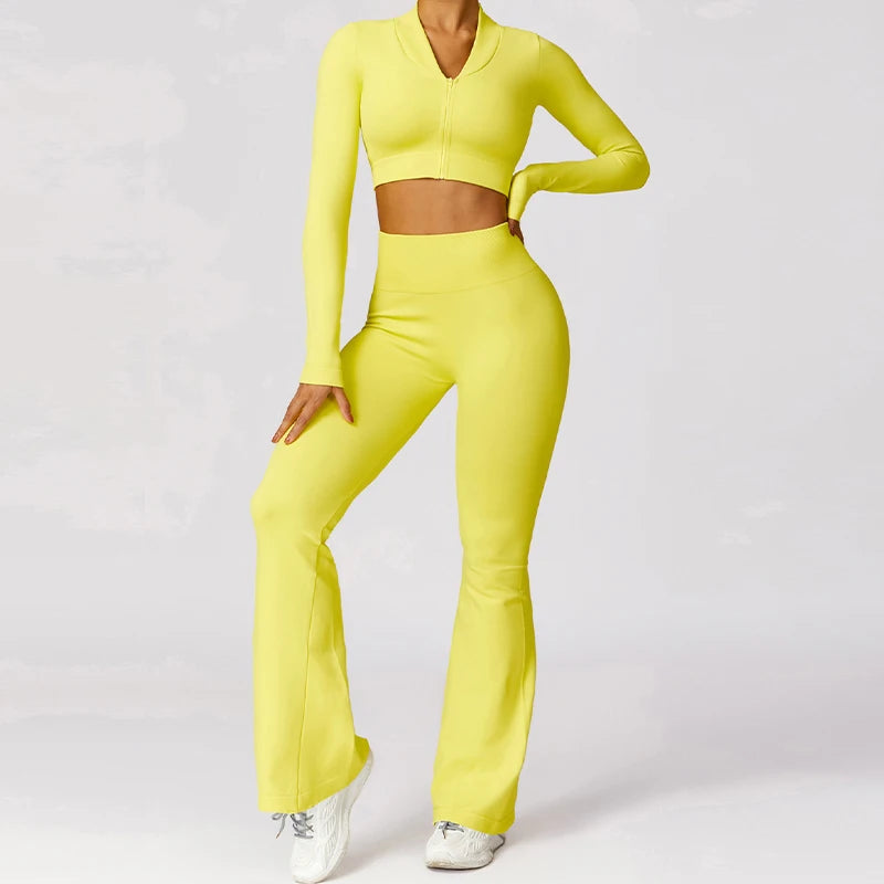3PCS Sports Set Women Flared Pants