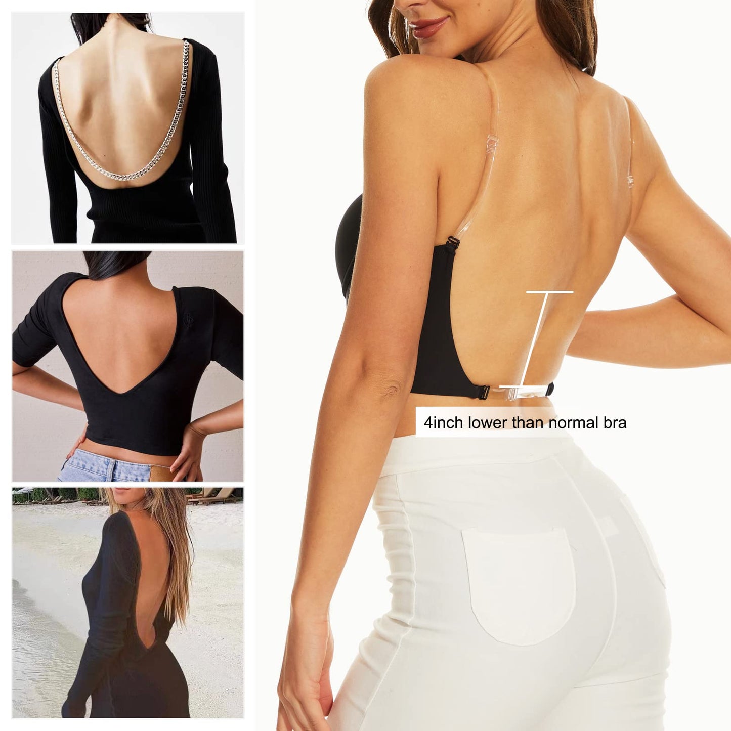 Low Back Secret Plunge Bra - Black+White (2 Pack)