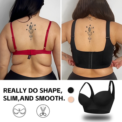 Push-Up Back Smoothing Bra - Black+Beige (2 PACK）