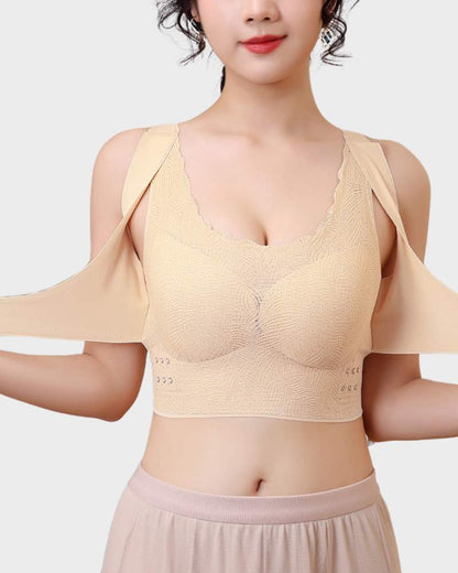 Lace Seamless Lift Sports Bra With Front Cross Side Buckle