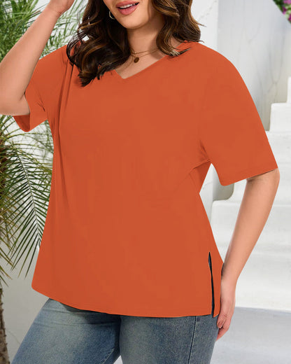 Women's Plus Size Basic Sleeve V-Neck T-Shirts