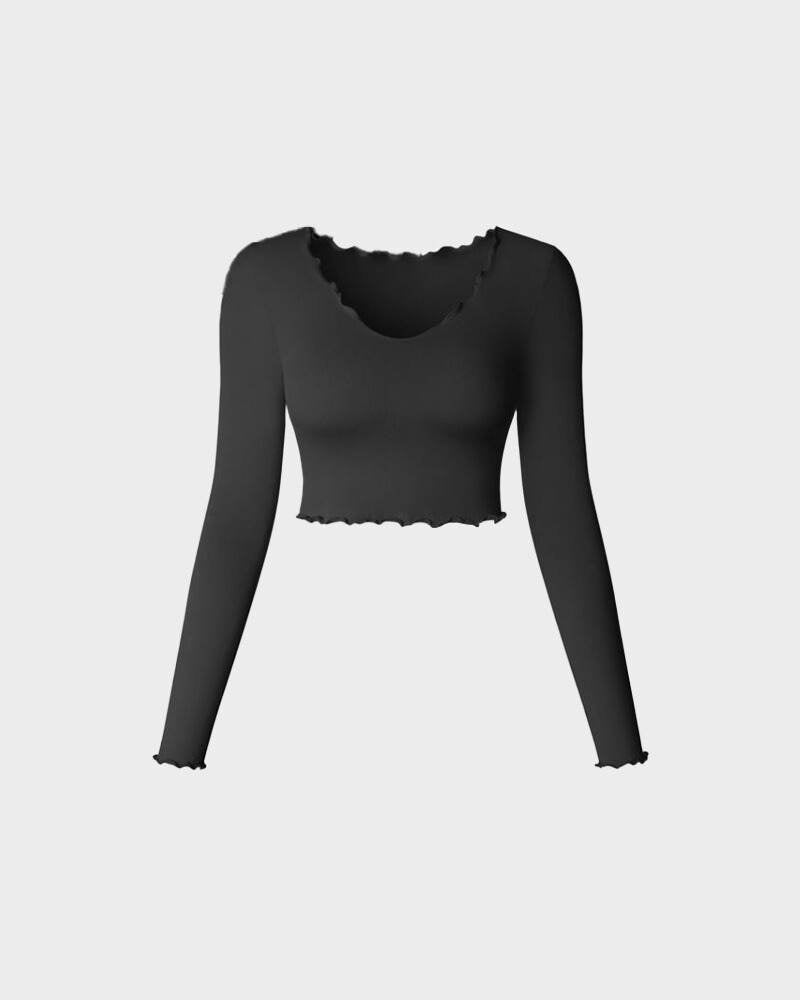 Long Sleeve V-Neck Cropped Top