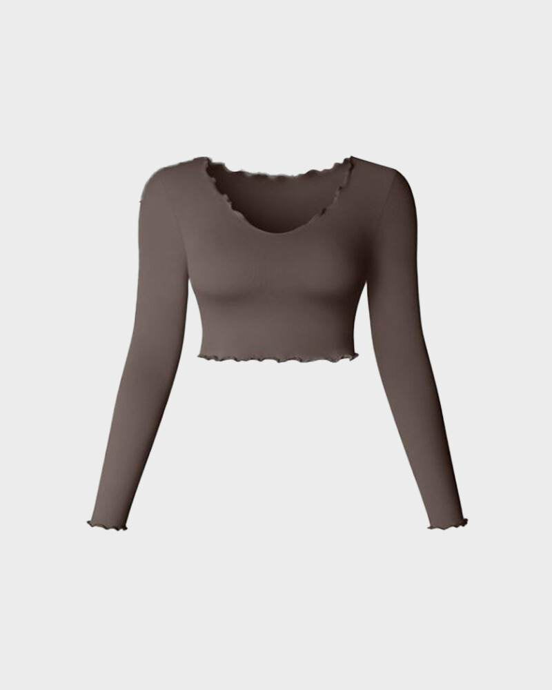 Long Sleeve V-Neck Cropped Top