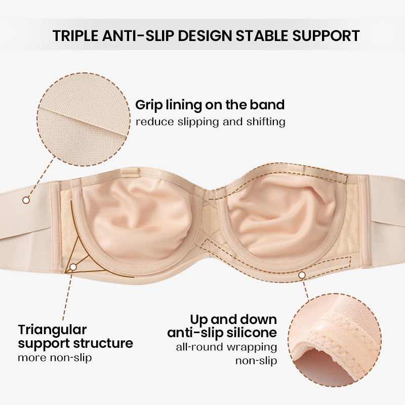 ®Full Support Non-Slip Convertible Bandeau Bra-Black+Nude