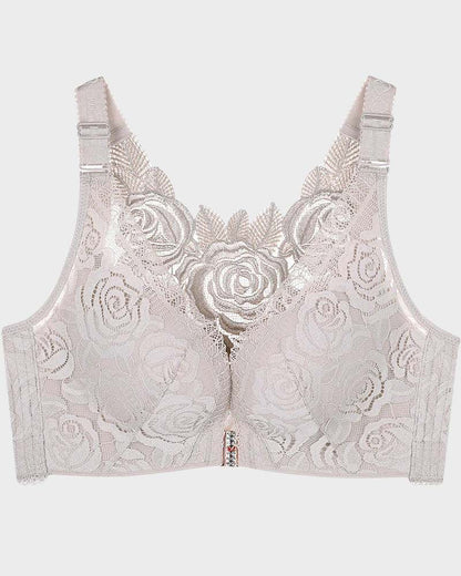 Rose Embroidery Front Closure Bra