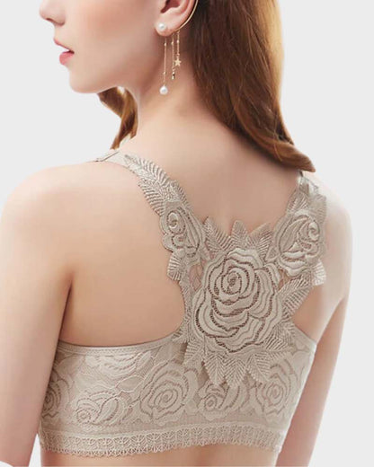 Rose Embroidery Front Closure Bra