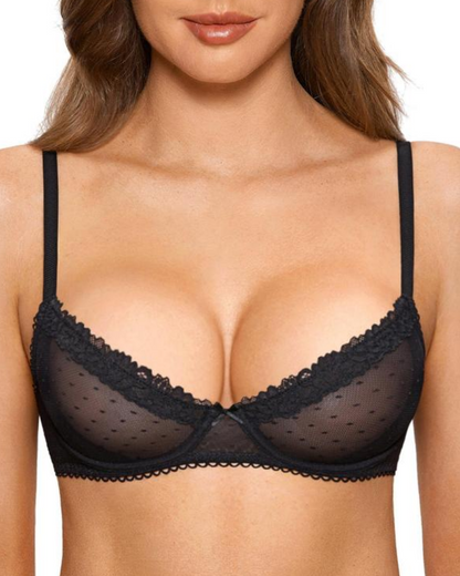 See-Through Lace Balconette Bra