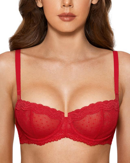 Lace Underwire Unlined Sheer Demi Balconette Bra