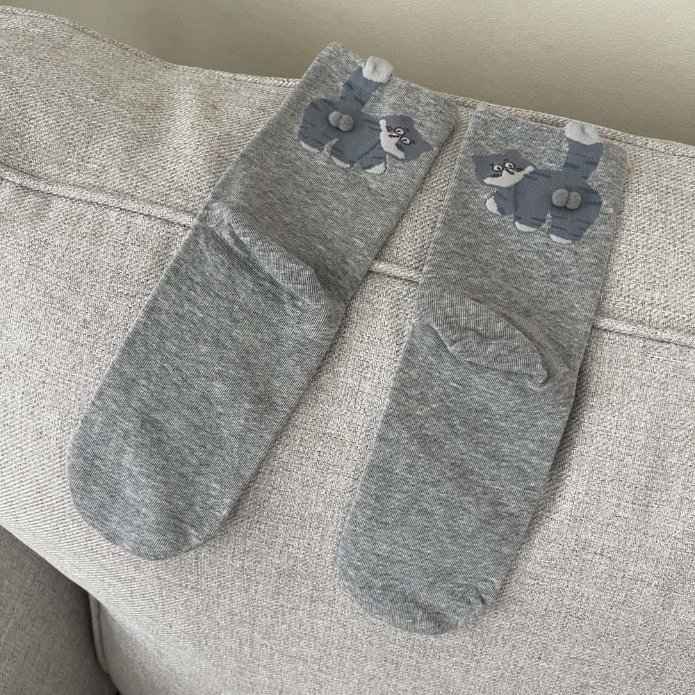 3 Pairs Cute Cat Socks with Pom Poms Soft Cotton