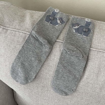 3 Pairs Cute Cat Socks with Pom Poms Soft Cotton