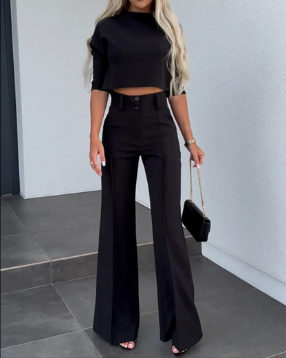 Women's Wide-Leg Commuter Pants with Double Button Front
