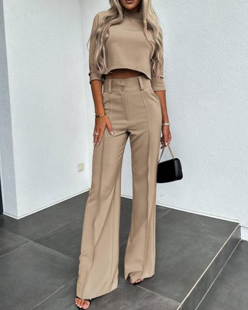 Women's Wide-Leg Commuter Pants with Double Button Front