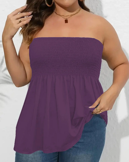 Women's Strapless Tube Top Boho Chic Ruffle Hem Casual Sleeveless