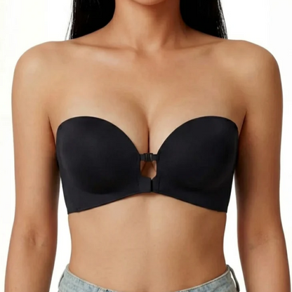 Strapless Front Closure Bra Wireless Push Up Padded Non Slip Tube Jelly Bra