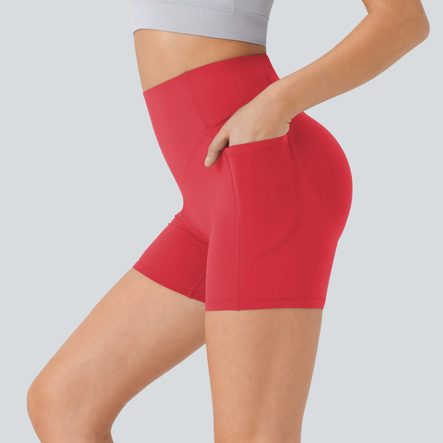 High-Waisted Tummy Control Athletic Shorts with Side Pockets