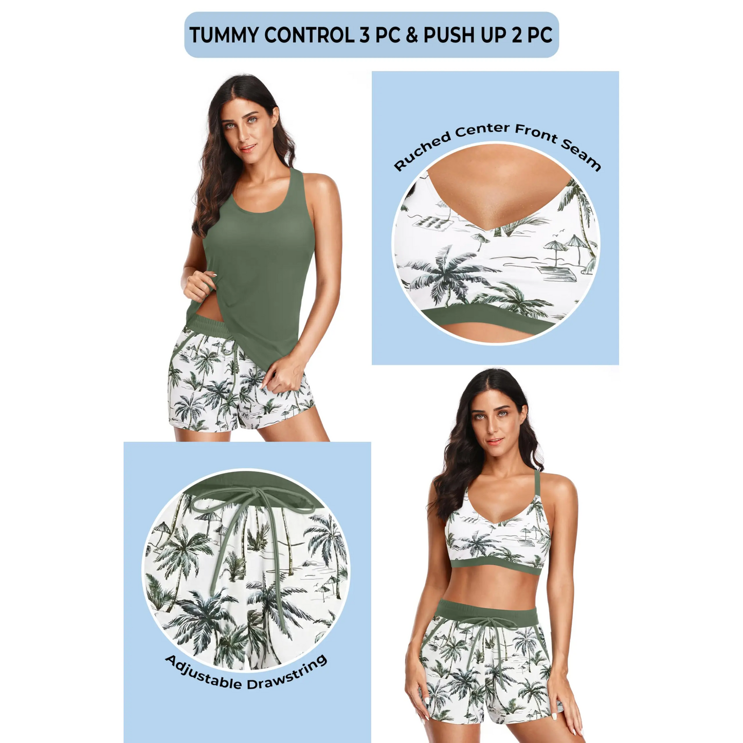 Women's Sporty Tankini Set with Shorts Pockets Athletic Bathing Suit 2026 Modest