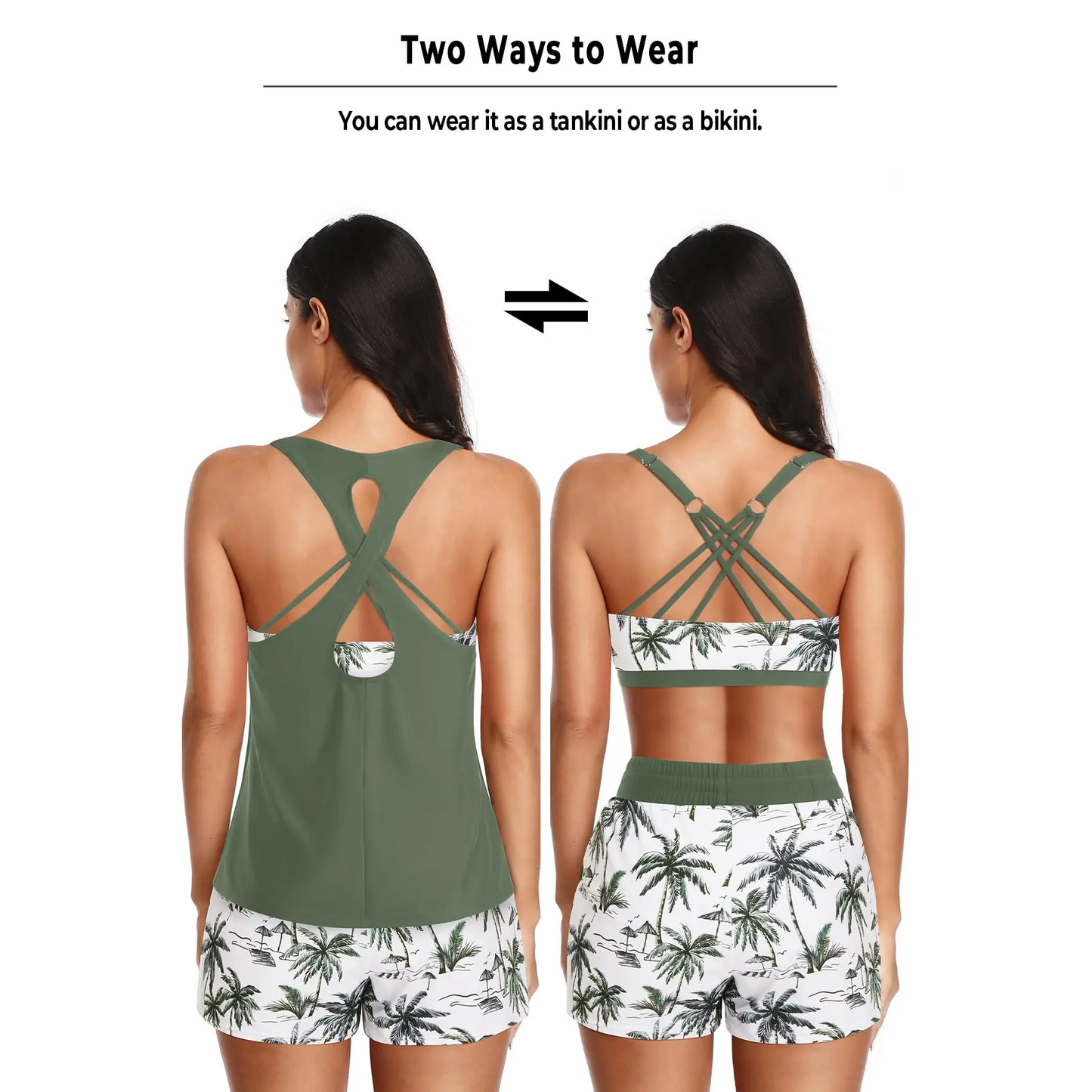 Women's Sporty Tankini Set with Shorts Pockets Athletic Bathing Suit 2026 Modest