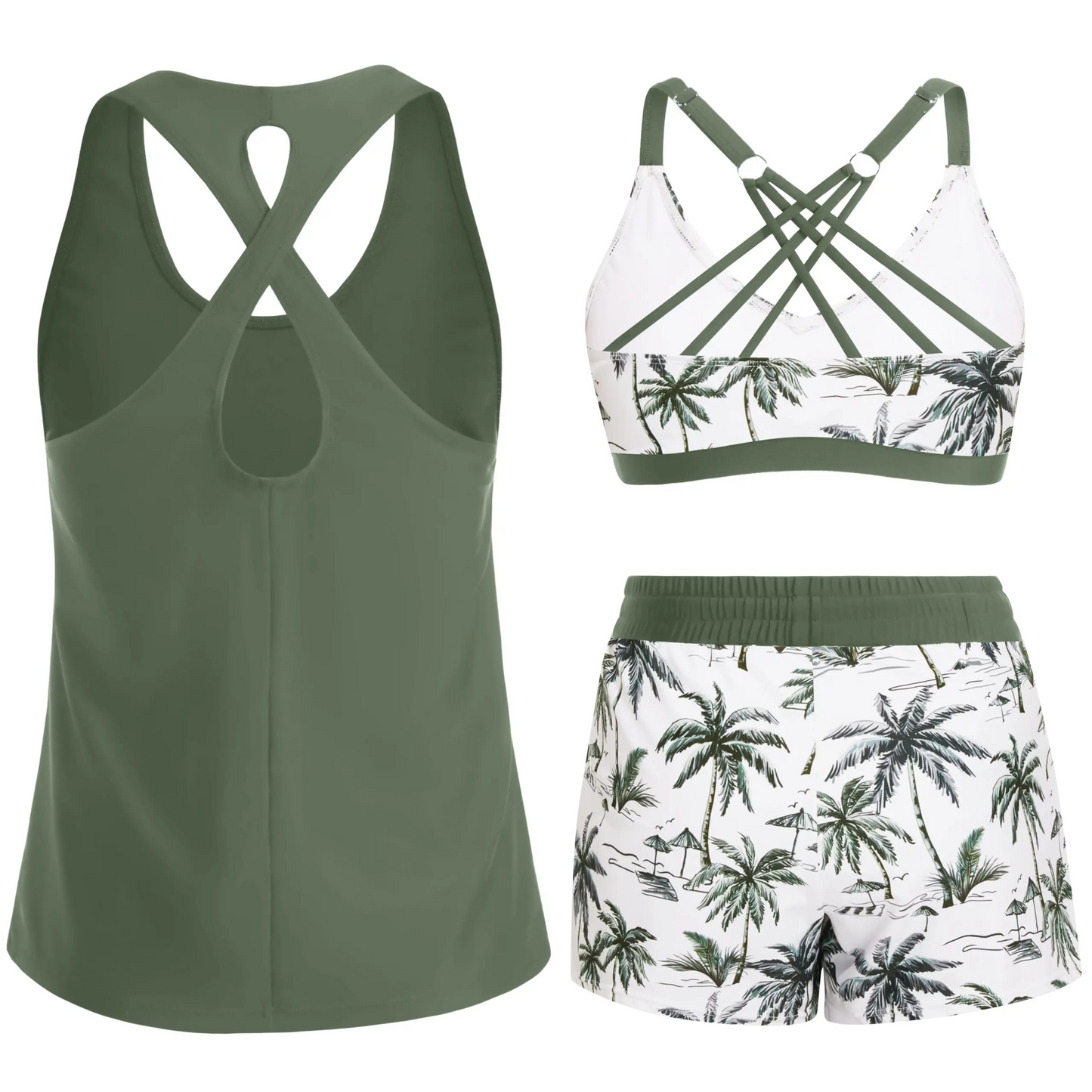 Women's Sporty Tankini Set with Shorts Pockets Athletic Bathing Suit 2026 Modest