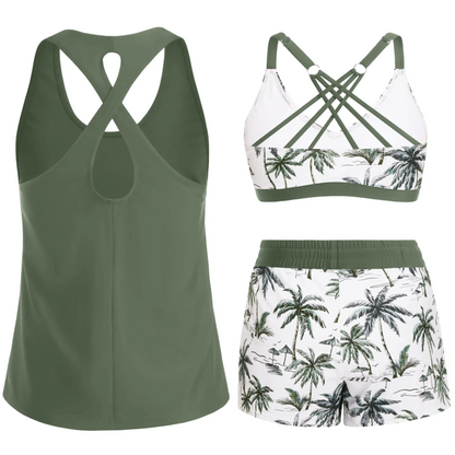 Women's Sporty Tankini Set with Shorts Pockets Athletic Bathing Suit 2026 Modest