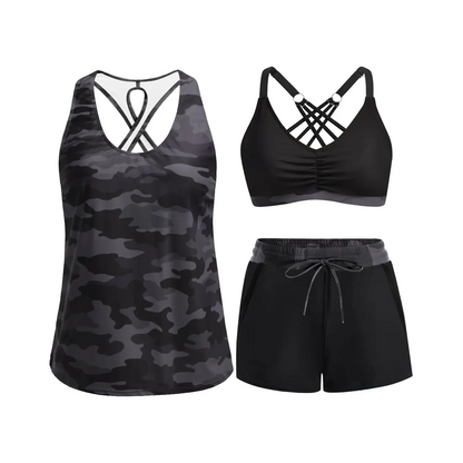 Women's Sporty Tankini Set with Shorts Pockets Athletic Bathing Suit 2026 Modest