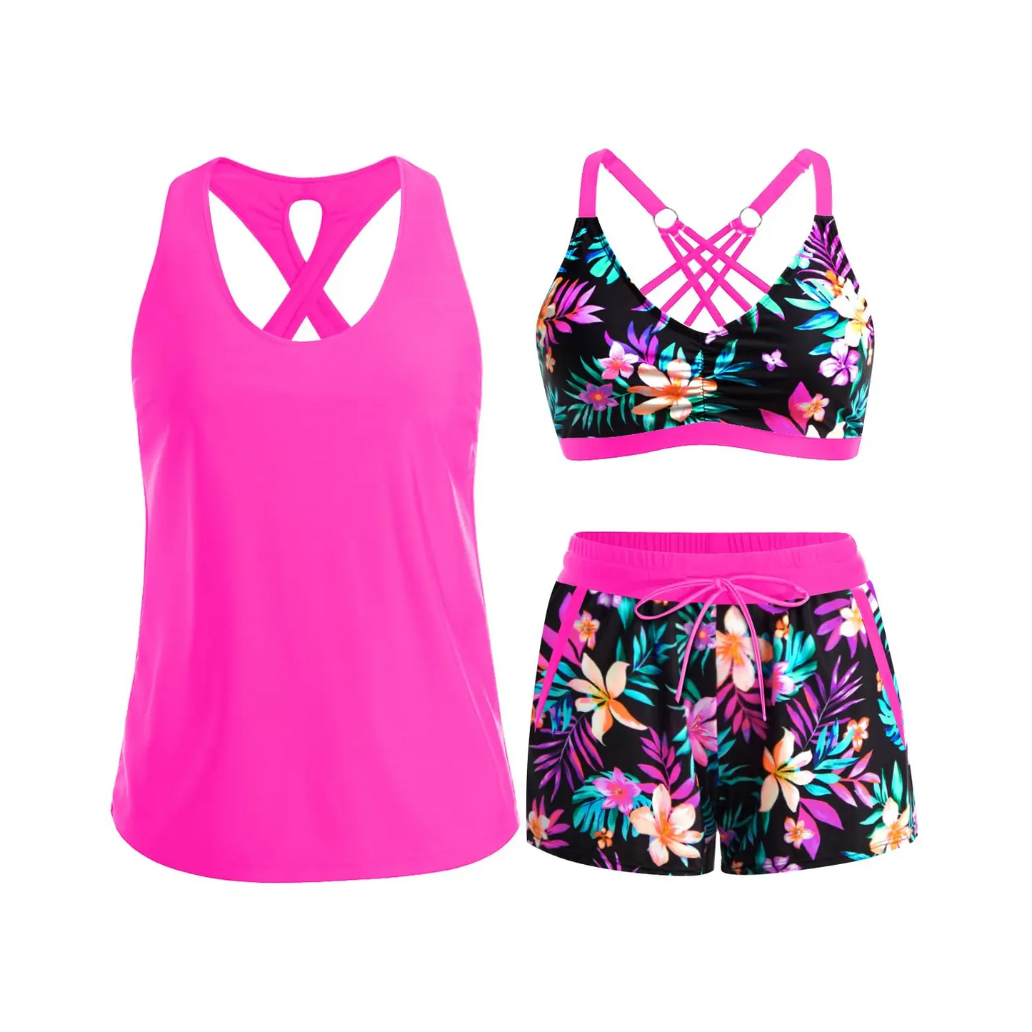 Women's Sporty Tankini Set with Shorts Pockets Athletic Bathing Suit 2026 Modest