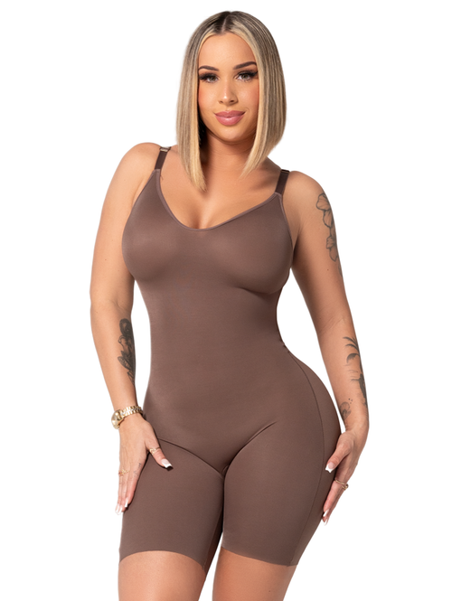 New Arrival | Comfy Tummy Control Shapewear Bodysuit Mid Thigh With Built-in Bra | Daily Use | Color Caramel