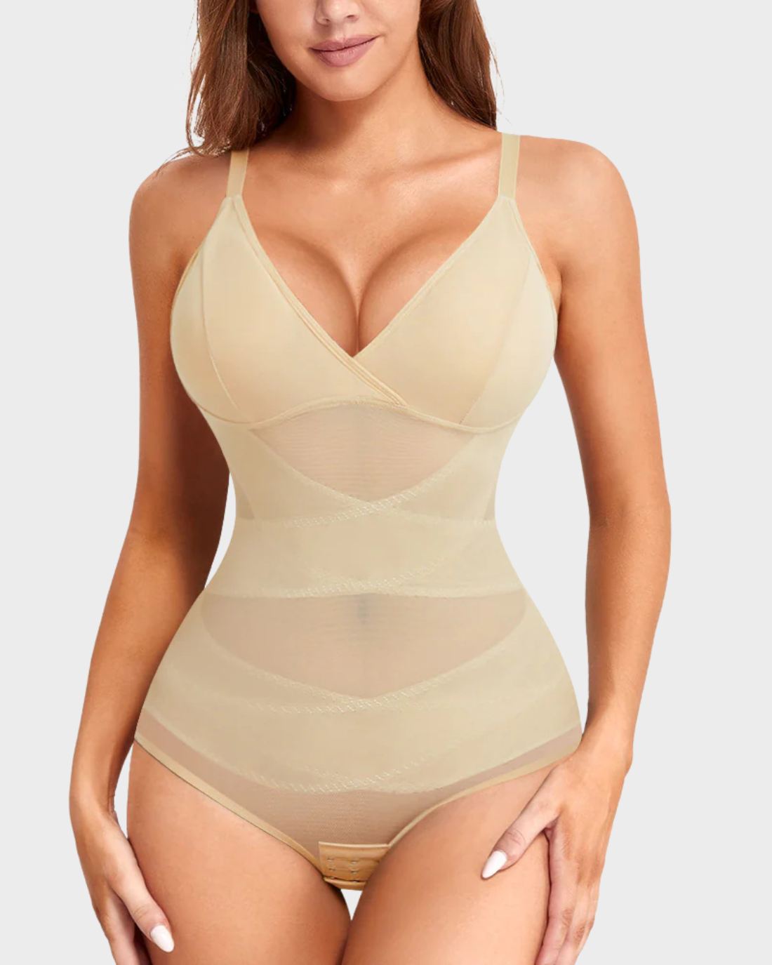 V Neck Built in Bra Mesh Breathable Shapewear