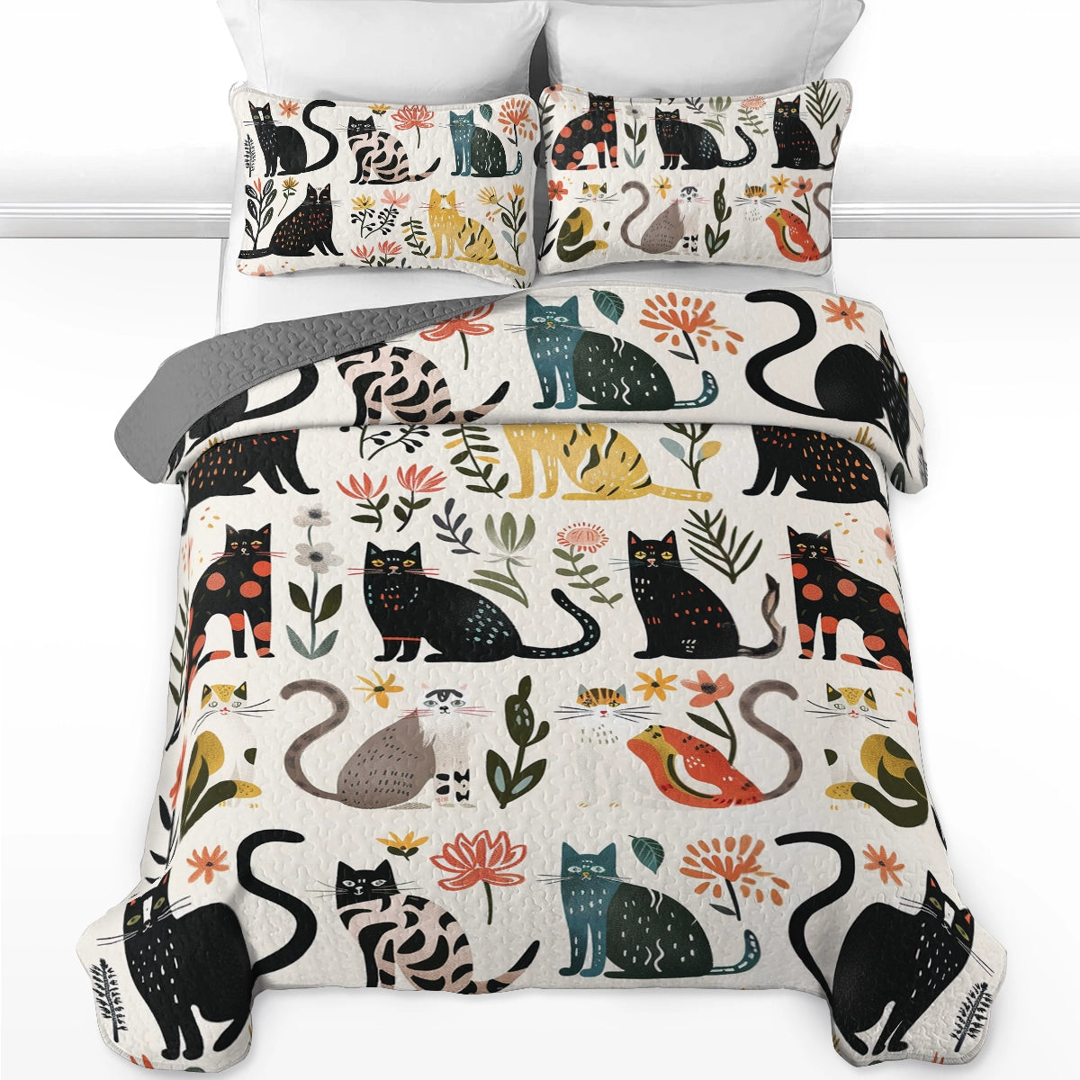 CozyCloud™ Herbal Kitty Haven 3-Piece Quilted Bedding Set