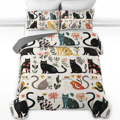 CozyCloud™ Herbal Kitty Haven 3-Piece Quilted Bedding Set