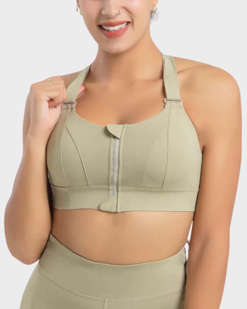 Women's High Impact Sports Bra Plus Size Zip-Front Shock Absober