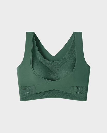 Lace Seamless Lift Sports Bra With Front Cross Side Buckle