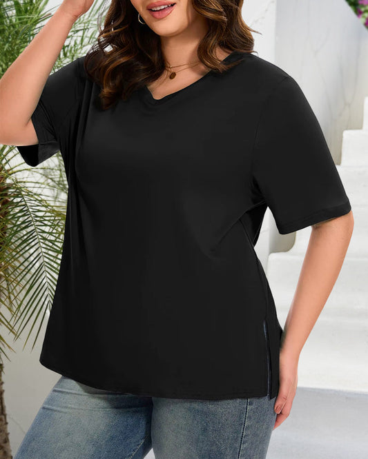 Women's Plus Size Basic Sleeve V-Neck T-Shirts