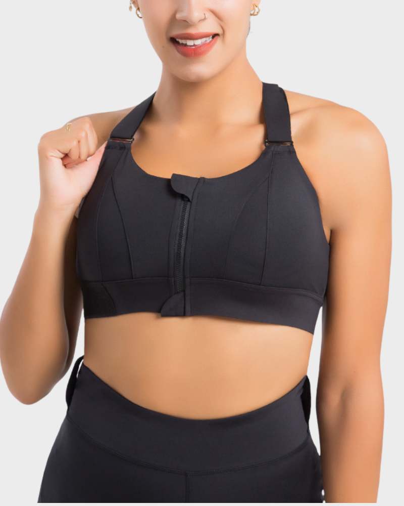 Women's High Impact Sports Bra Plus Size Zip-Front Shock Absober