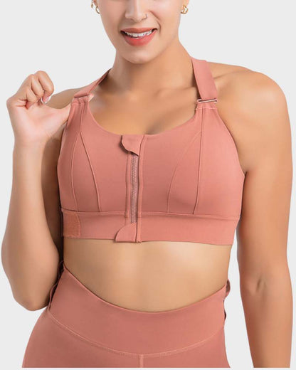 Women's High Impact Sports Bra Plus Size Zip-Front Shock Absober