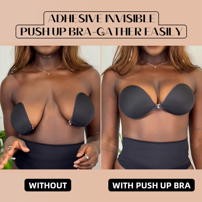 Hemmed Round Cup Supportive Adhesive Push Up Bra-(2 PACK)
