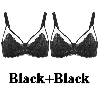 Full Coverage Lace Minimizer Bra - Mermaid Black+Black(2 PACK)