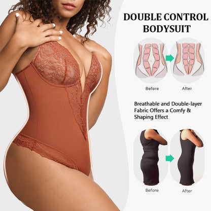 WOMEN FOR SURE®LACE DEEP-V NECK BODYSUITS-RED（BUY 1 GET 1 FREE）